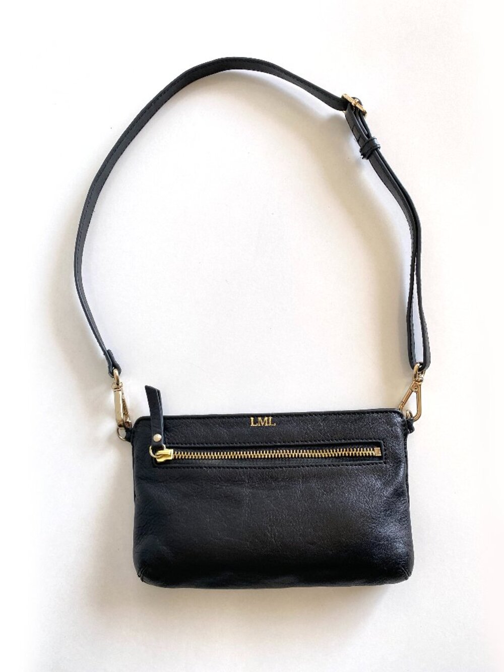 Mark & Graham Black Leather Shoulder / Crosbody Bag Monogram LML Zip Purse